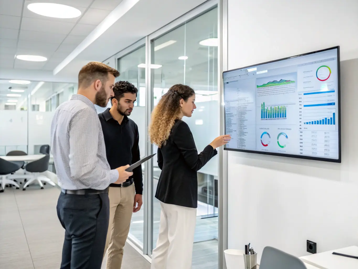 A team of HR professionals reviewing employee documents and managing payroll on a computer screen, representing HR Partnerzy's Employee Leasing service.